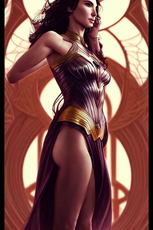 Image similar to very very beautiful longshot photo of chthonic Gal Gadot , intricate, elegant, highly detailed, artstation, concept art, smooth, sharp focus, illustration, art by artgerm and moebius and alphonse mucha