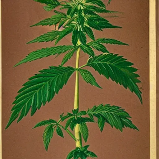 Prompt: marijuana plant in the style of a 1 9 th century botanical illustration