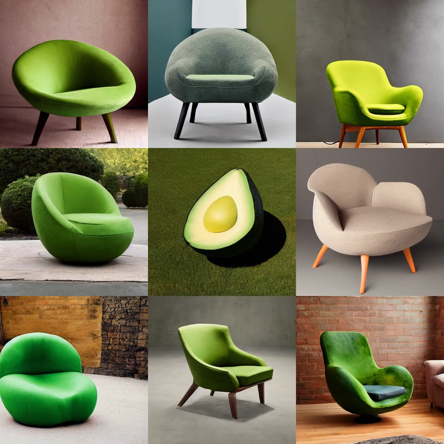 Image similar to an armchair in the shape of an avocado