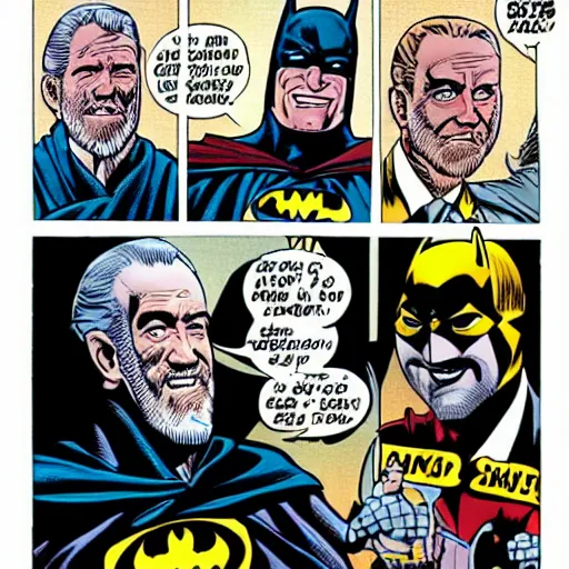 Prompt: george carlin as batman, marvel comic art