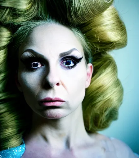 Image similar to a high quality, high detail, portrait of a drag queen by cig harvey, intense look in the eyes, moody, nostalgic