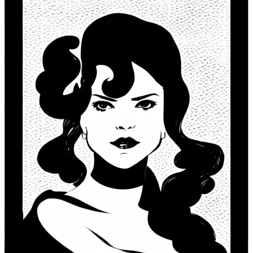 Prompt: black and white silhouette feminine spanish woman portrait alina ivanchenko style logo, ink drawing, art by jc leyendecker and sachin teng