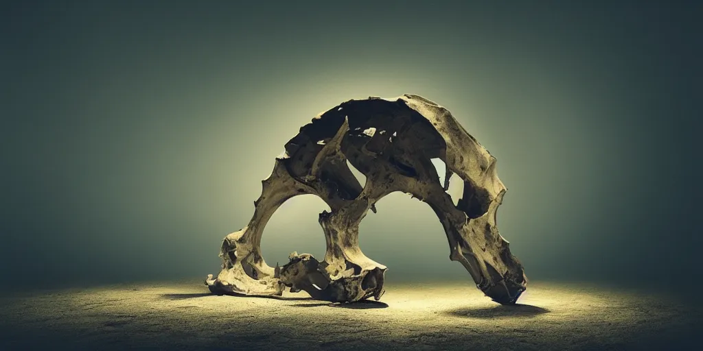 Image similar to A colossal goat skull, dramatic lighting, artistic, beeple