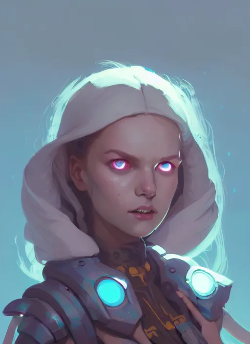 Image similar to portrait of cute psyker maiden girl, warhammer, cyberpunk by atey ghailan, by greg rutkowski, by greg tocchini, by james gilleard, by joe gb fenton, by in kaethe butcher, dynamic lighting, gradient light blue, brown, blonde cream and white color in scheme, grunge aesthetic