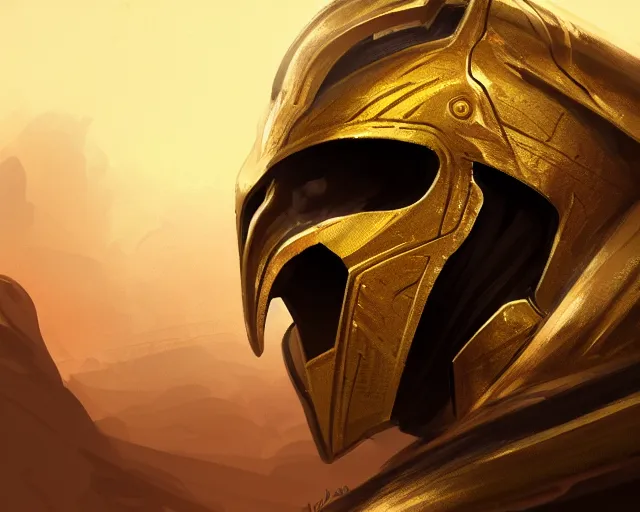 Image similar to side view of the king of the desert, angry, gold armor suit, sword, dramatic lighting, intricate, wild, highly detailed, digital painting, artstation, concept art, smooth, sharp focus, illustration