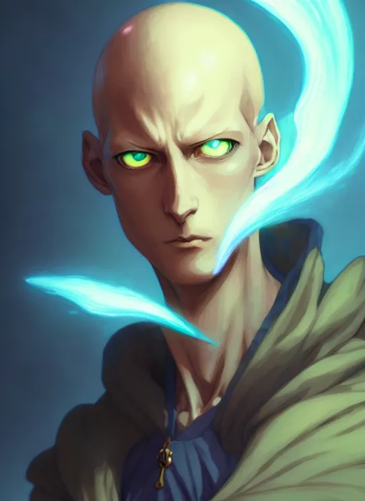 Prompt: handsome saitama, dark, anime, peter mohrbacher, path traced, half body shot, kelly mckernan, alfonso mucha, cinematic, concept artbook, artstation, video game, pixar, unreal engine, 8 k