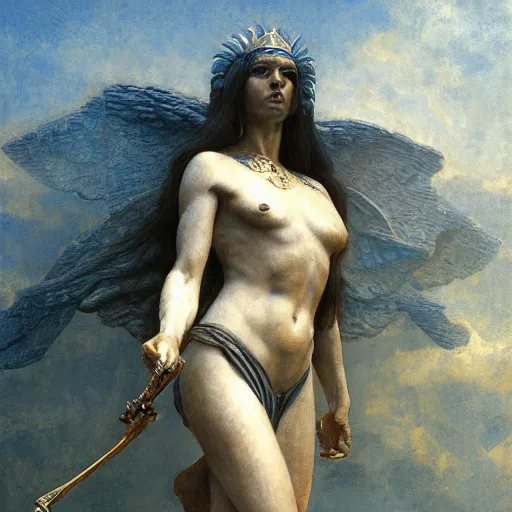 Prompt: Birth of Athena from the head of Zeus, hyperrealism, no blur, 4k resolution, ultra detailed, style of Greg Rutkowski, Carlos Schwabe, Dragan Bibin, Carl Spitzweg, Georges Desvallières, Tyler Edlin