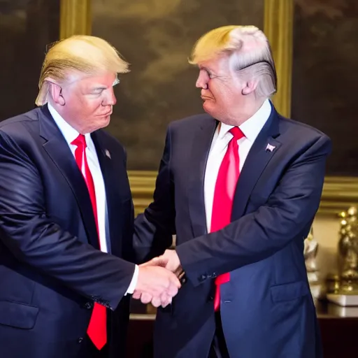 Image similar to donald trump and magnus carlsen shaking hands