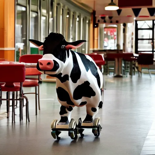 Image similar to simple cow on roller skates in diner