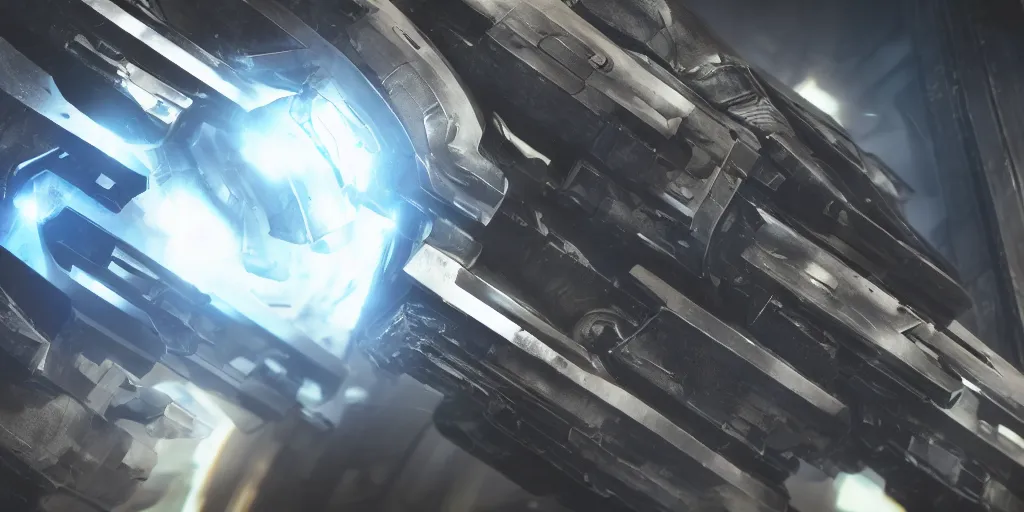 Image similar to sci - fi energetic weapon with scratches, close up shot, unreal engine, octane, studio light, commercial shot, hdr, focusing