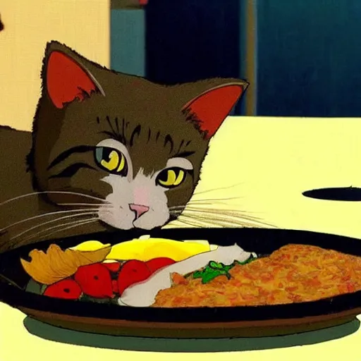 Image similar to a cat eating a thai breakfast appears in Spirited Away