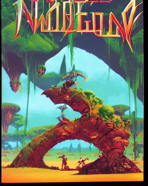 Prompt: videogame cover art by roger dean