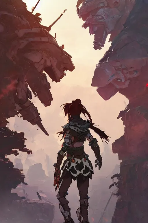 Image similar to combination suit armor aloy horizon forbidden west horizon zero dawn robot ninja mask helmet backpack tribal, art gta 5 comics, official fanart behance hd artstation by jesper ejsing, by rhads, makoto shinkai and lois van baarle, ilya kuvshinov, ossdraws radiating a glowing aura cgi rtx 2 0 2 2