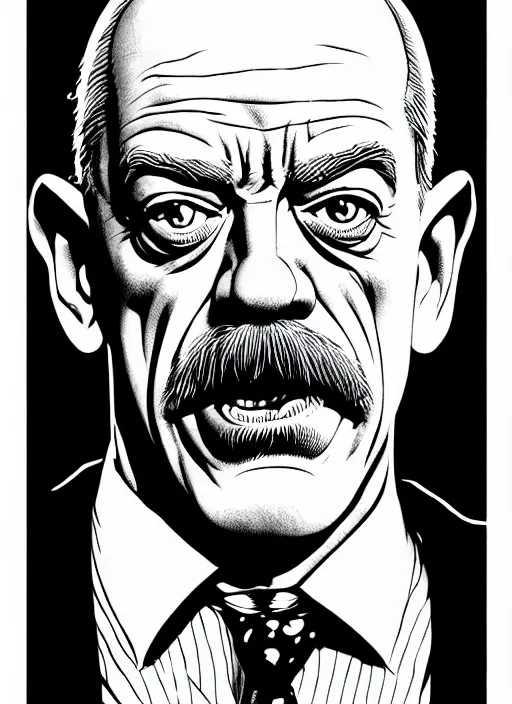 Prompt: j. k. simmons as j. jonah jameson, extremely detailed, bold line art, by vincent di fate and joe fenton and artgerm, marvel, inking, etching, screen print, masterpiece, trending on artstation, sharp, high contrast, hyper realistic, hd, 4 k, 8 k