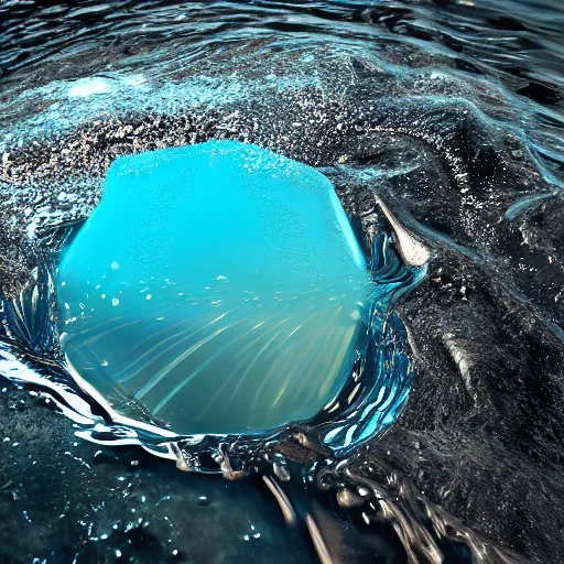 Prompt: water artwork manipulation inside the shape of an upside - down triangle on the ocean water, ray tracing, realistic water, focus, long shot, 8 k resolution, cinematic, water art photoshop