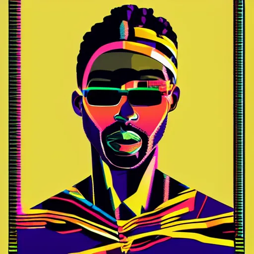 Prompt: a portrait of a beautiful african man, in retro colors, synthwave style, 2 d digital vector art