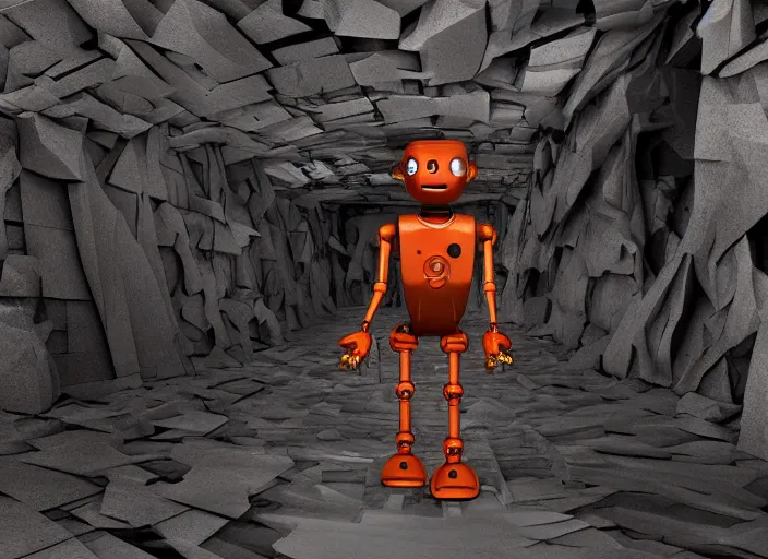 Prompt: DSLR photograph of a Sonny the robot from I, Robot (2004) walking through a surrealist dimensional gateway that leads into a terrifying surrealist Bryce 3d landscape imaged by Larry Elmore Kerlaft, photo realistic