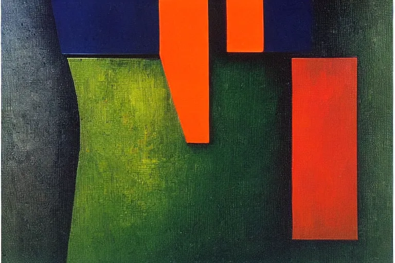 Image similar to born under a bad sign, watches, radios, good luck and trouble are my only friends, colors white!!, orange, dark green, dark blue, abstract oil painting by max ernst