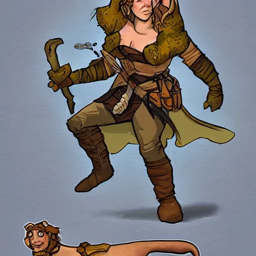 Image similar to D&D art of a female halfling rogue with hairy feet, riding on top of a panther through waterdeep, sunny afternoon