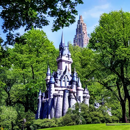 Image similar to the maleficent's castle in the middle of central park.