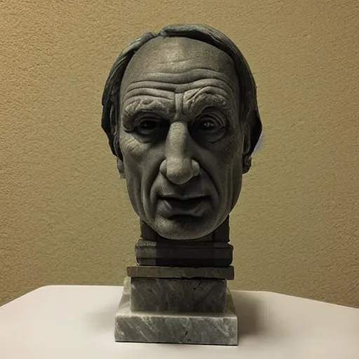 Prompt: “ Vince Gillian, better call Saul, highly detailed, realistic, marble bust, Michelangelo sculpture, very old, very dusty”