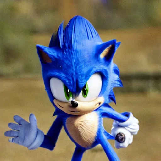 Prompt: Low Quality paparazzi photo of sonic