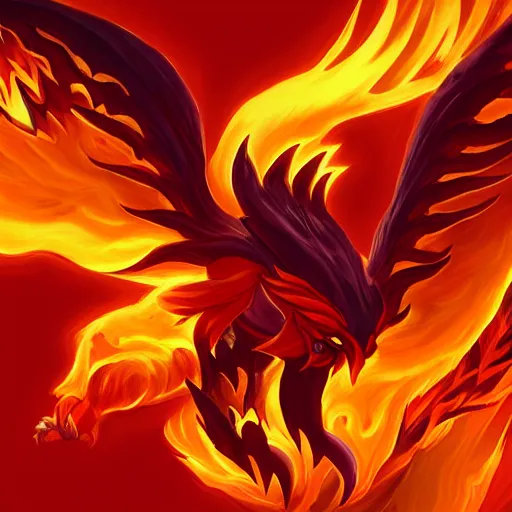 Prompt: Fiery Phoenix from Dota 2, trending on artstation