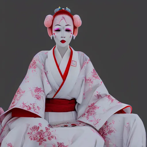 Prompt: beautiful albino maiko traditionsl hakama in a pagoda, detailed, jewelry, sakura,photograph, award wining, red and white, trending on artstation, punk attitude, 4k, unreal engine 5, octane render, neon highlights