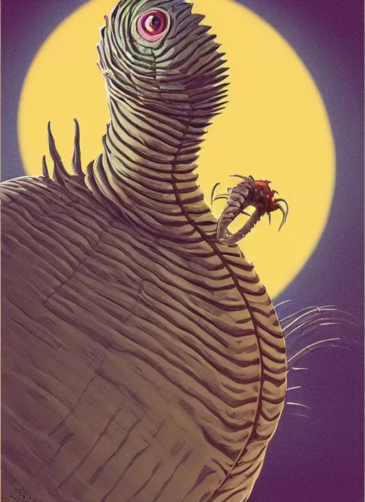 Image similar to portrait of Sandworm from Beetlejuice in Society (1989), highly detailed, centered, solid color background, digital painting, artstation, concept art, smooth, sharp focus, illustration, peter giancola, Joseph Christian Leyendecker, Les Edwards, Ed Repka, Basil Gogos, WLOP, Artgerm