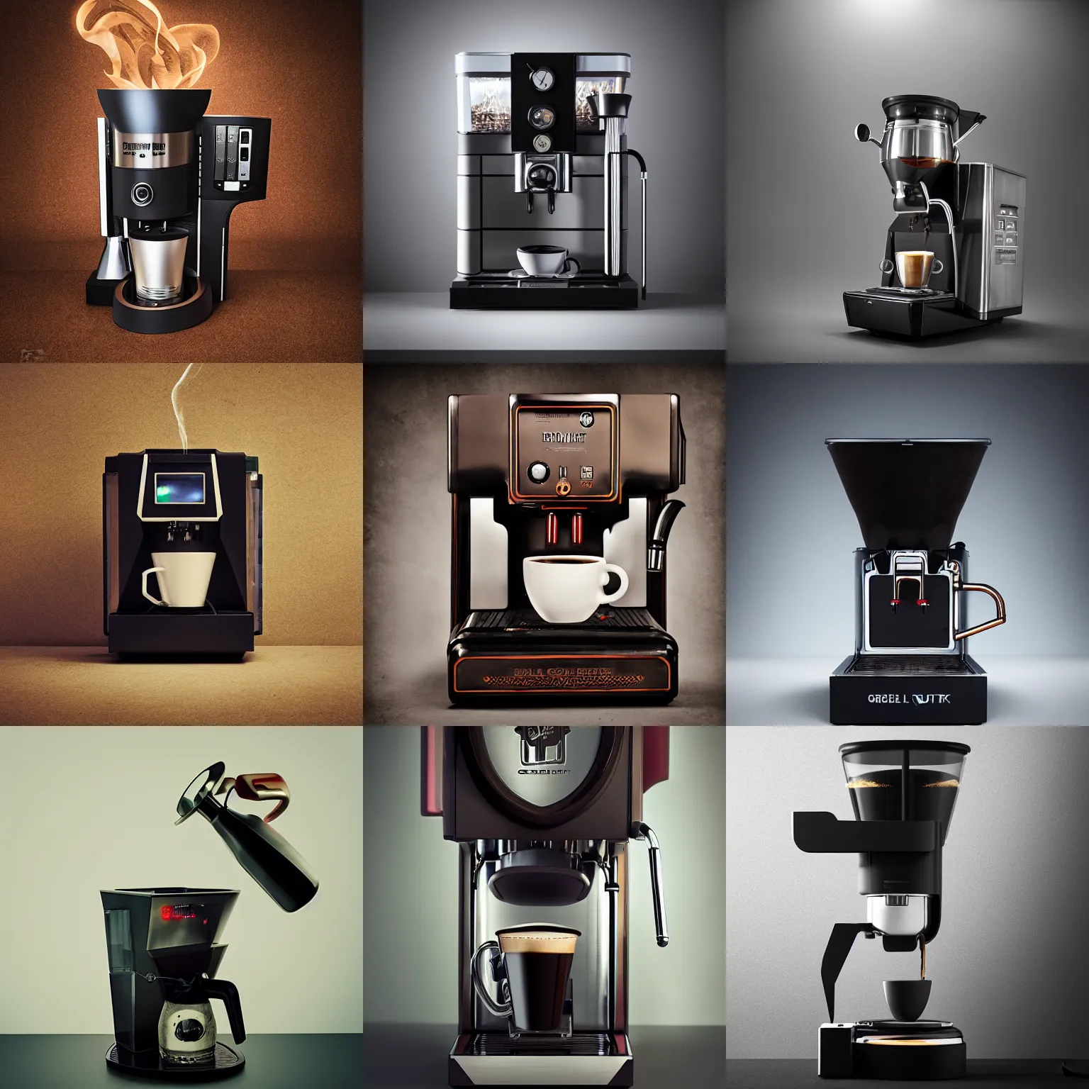 Prompt: evil coffee machine by Greg Rutkowski, product photography, centered, studio lightning