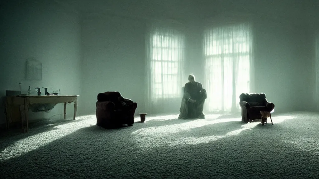 Image similar to the house that makes you feel alone, film still from the movie directed by denis villeneuve and david cronenberg with art direction by salvador dali