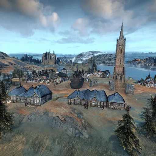 Prompt: The city of Trondheim rendered in the style of Skyrim