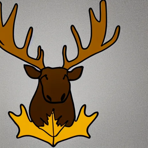 Image similar to a yellow moose with maple leaf antlers looking to the side logo, black background, logo