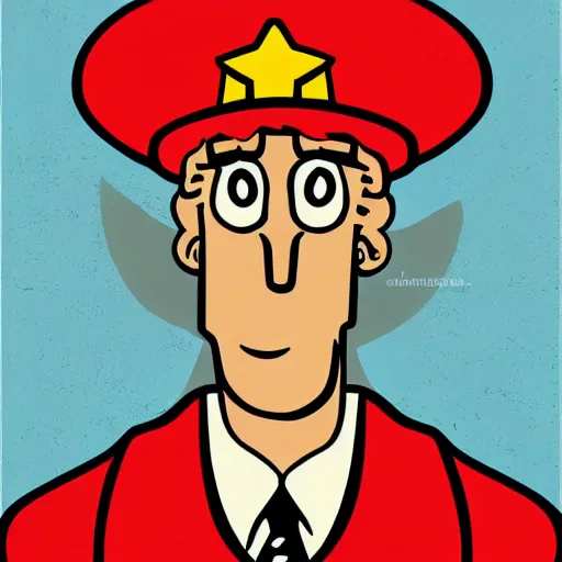 Image similar to handsome squidward as communist, pop art, soviet propaganda, male, male portrait, vivid colors, red color, king, detailed portrait