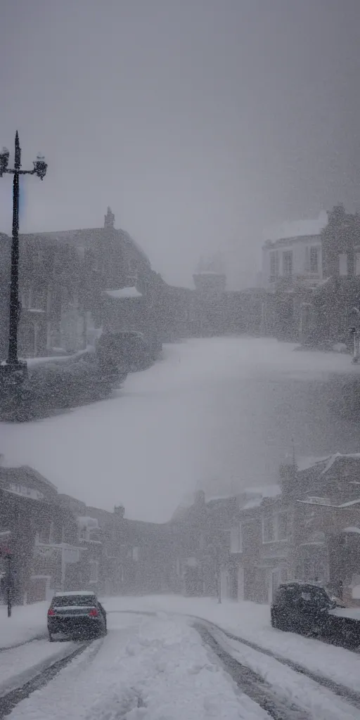 Prompt: dramatic snow storm in Ireland city, hd, 8k,