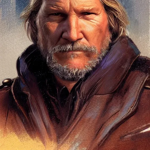 Image similar to portrait of a man by greg rutkowski, he looks like jeff bridges, wearing the military uniform of the corellian confederation, star wars expanded universe, he is about 5 0 years old, highly detailed portrait, digital painting, artstation, concept art, smooth, sharp foccus ilustration, artstation hq