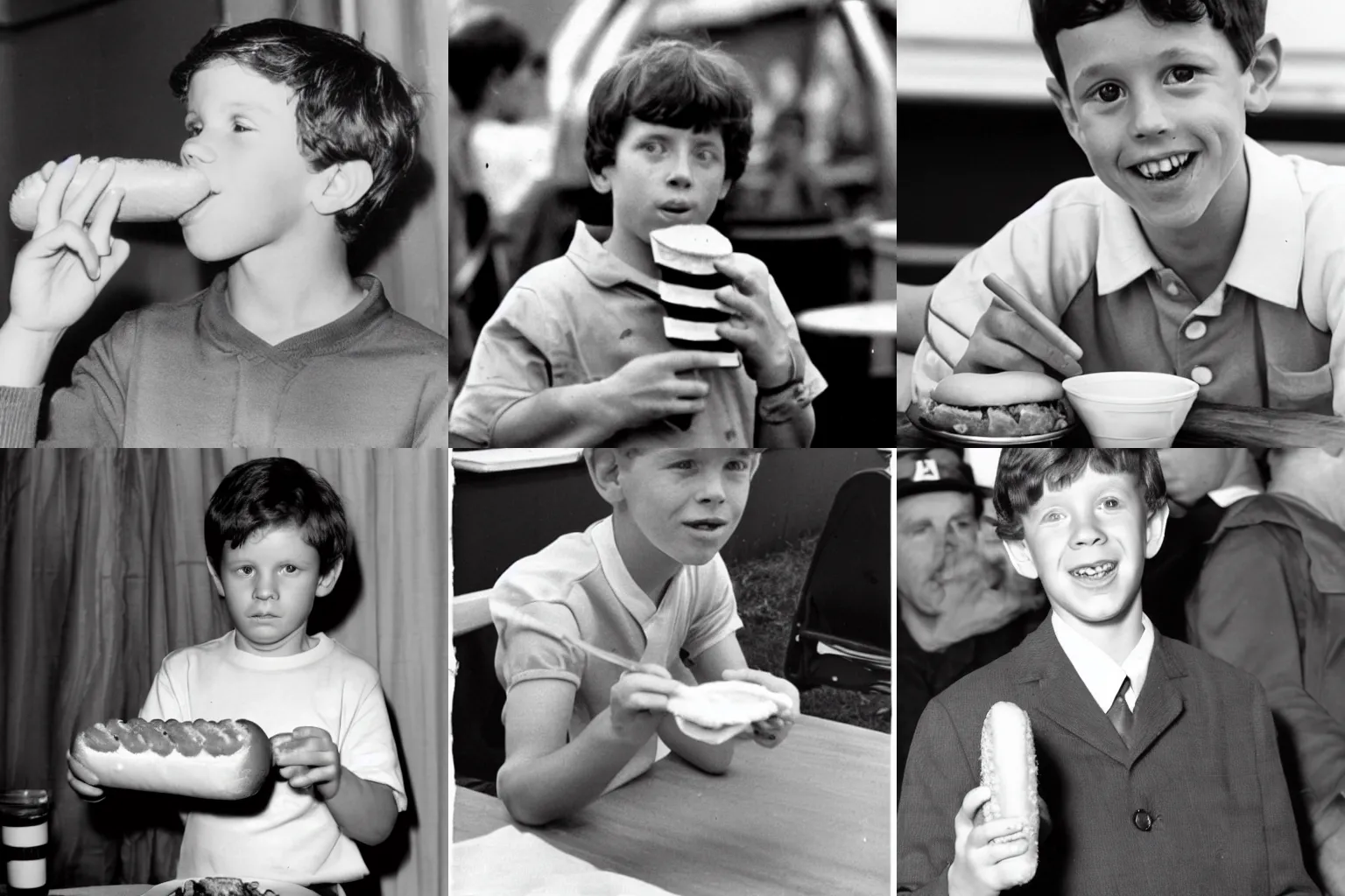 Prompt: young ron howard eating a hot dog
