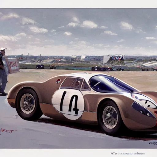 Image similar to bugatti type c, rdodge m 4 s, 1 9 6 0's le mans, ralph maquarrie and syd mead cinematic matte painting, 4 k