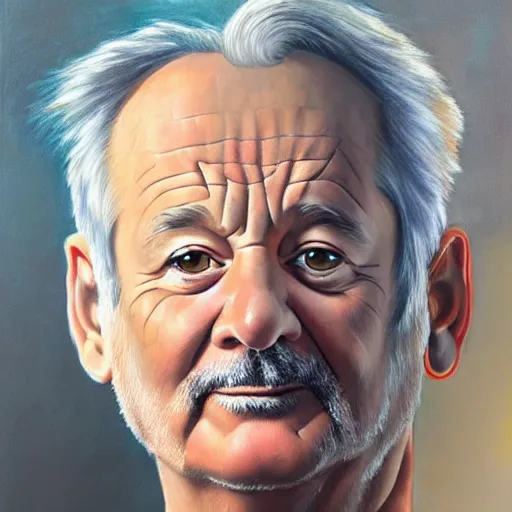 Prompt: close up portrait of bill murray painted by magali villeneuve