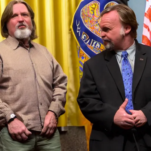 Prompt: the dude abides with the governor of utah at a press conference