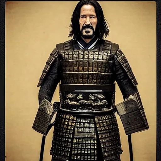 Prompt: “john wick in full samurai armour, 1900’s photo”