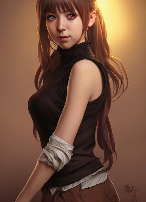 Image similar to portrait of a full body of beautiful young female detective, d & d, sleeveless turtleneck, fantasy, flat lighting, intricate, highly detailed, digital painting, artstation, concept art, smooth, sharp focus, illustration, misa amane, art by simon bisley and greg rutkowski and alphonse mucha, natural tpose