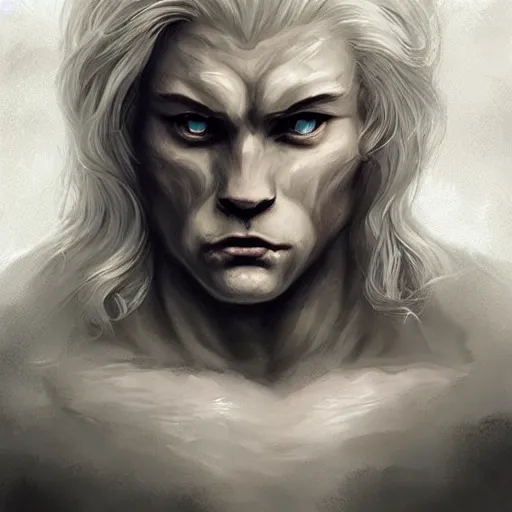 Image similar to aesthetic portrait commission of a albino muscular and attractive anthro lion as a character form game of thrones, gloomy/wet atmosphere, dim lighting, hyperdetailed. Character design by charlie bowater, ross tran, artgerm, and makoto shinkai, detailed, inked, western comic book art, 2021 award winning painting
