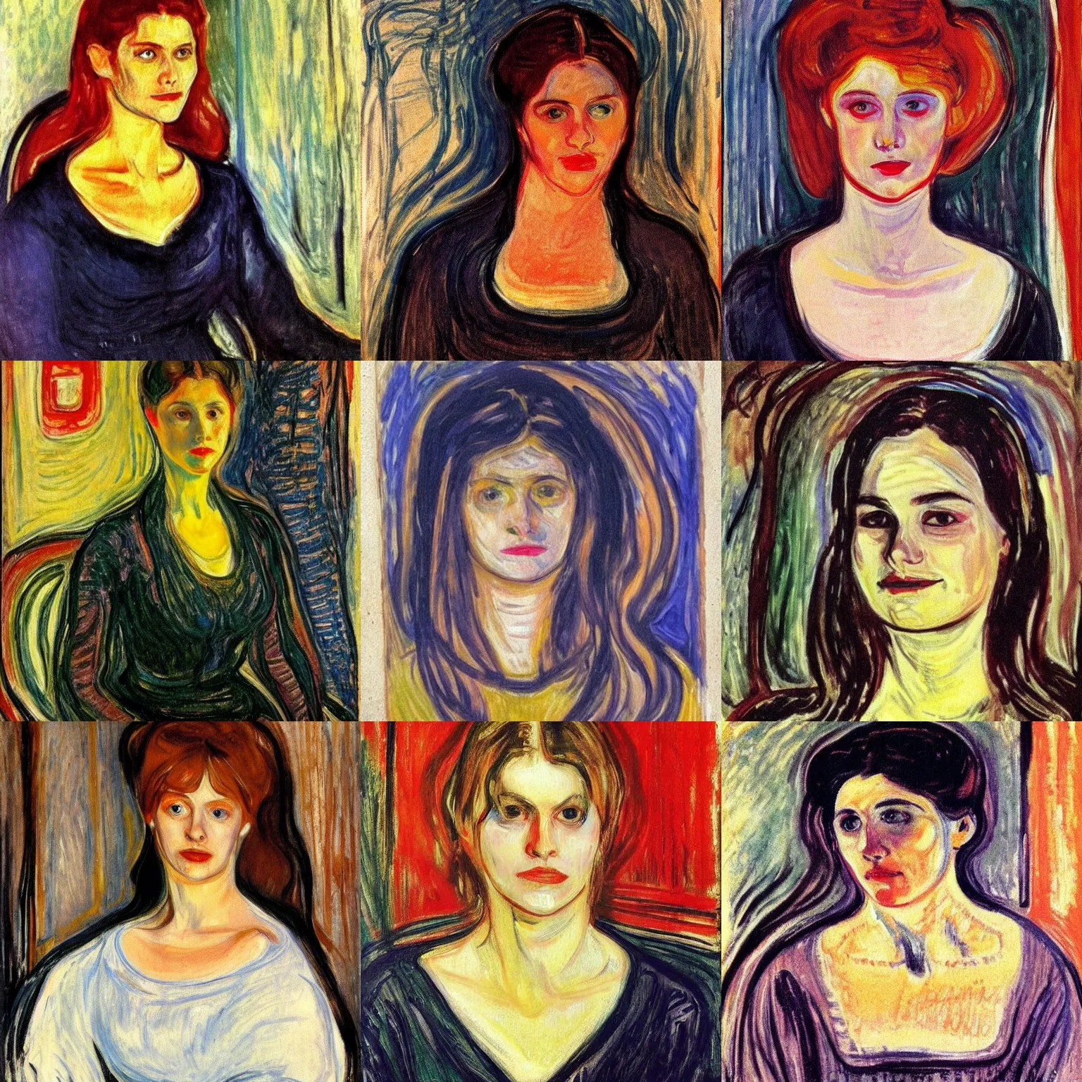 Prompt: beautiful woman portrait, by edvard munch