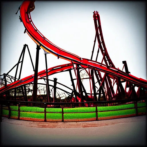 Prompt: a photograph of a broken rollercoaster, digital art