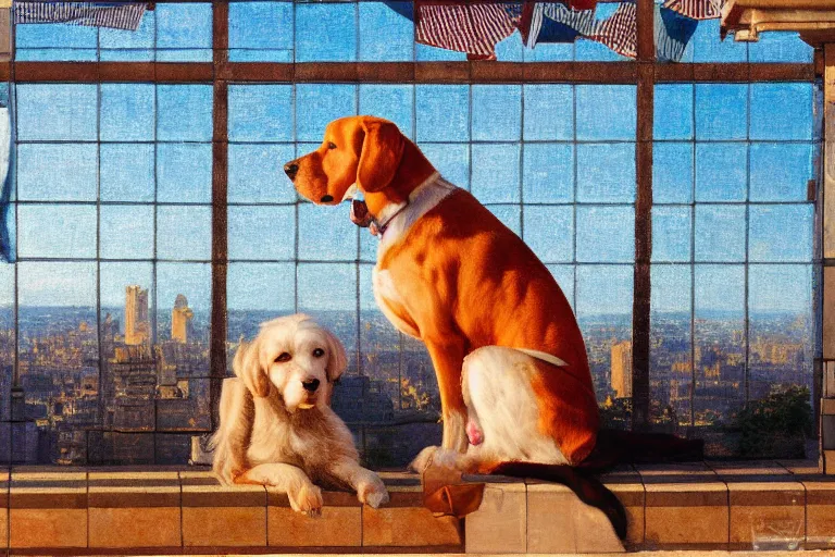 painting of a dog, in a rooftop, watching new york, | Stable Diffusion ...