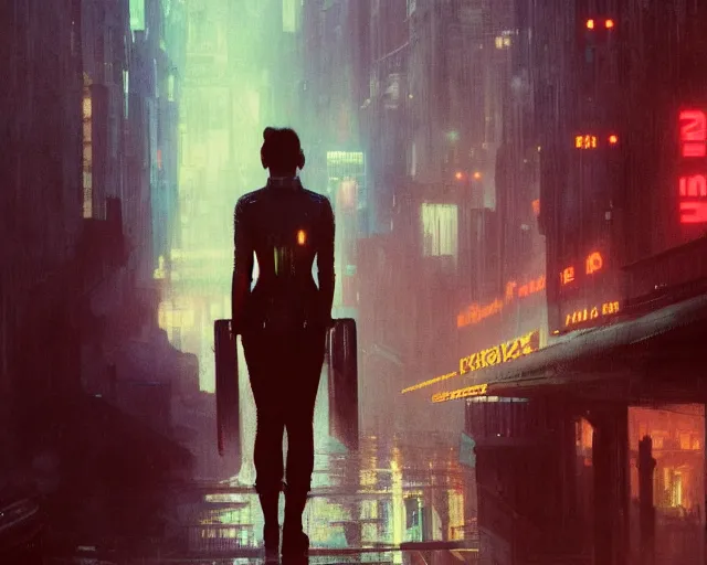 Image similar to 2 0 1 8 blade runner movie still jamie chung look at the cityscape from roof perfect face fine realistic face pretty face neon puffy jacket blue futuristic sci - fi elegant by denis villeneuve tom anders zorn hans dragan bibin thoma greg rutkowski ismail inceoglu illustrated sand storm alphonse mucha