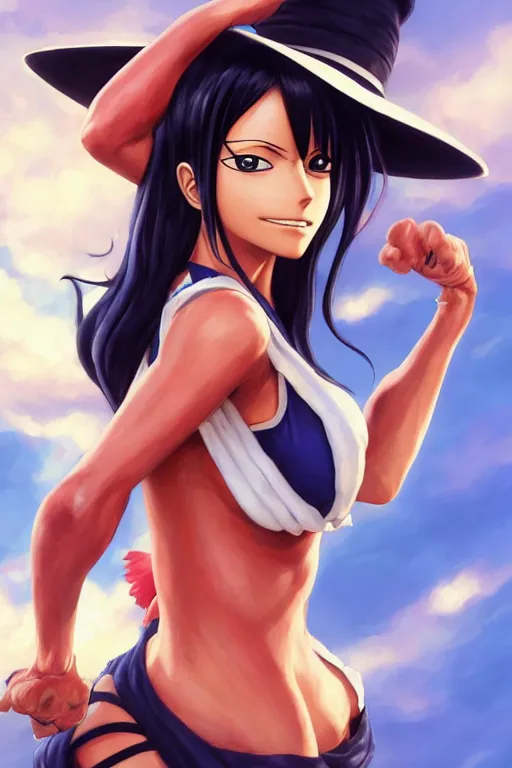 Prompt: Nico Robin in One Piece Anime,anatomy, only two hands, highly detailed, digital painting, artstation, concept art, smooth, sharp focus, illustration, Unreal Engine 5, 8K, art by art by artgerm and greg rutkowski and edgar maxence