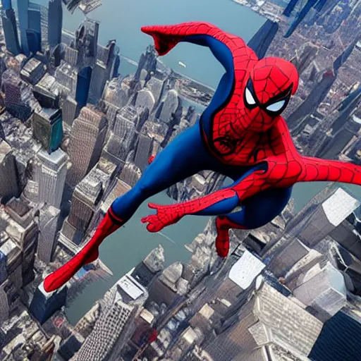 Image similar to marvel spider - man back standing on top of the empire state building