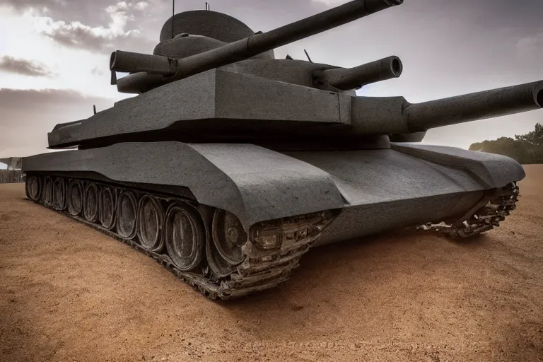 Image similar to photo of Monument in the form of a tank, 8k, beautuiful light, photorealism, cinematic, elegant, highly detailed, geometric, sharp focus